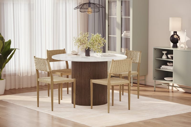 Uppveda Matbord 120 cm Rund med 4 st Jamna Matstolar - Brun - Möbler - Matplats - Matgrupp & matbord med stolar