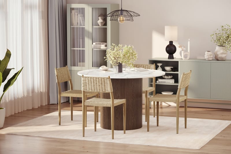 Uppveda Matbord 120 cm Rund med 4 st Jamna Matstolar - Brun - Möbler - Matplats - Matgrupp & matbord med stolar