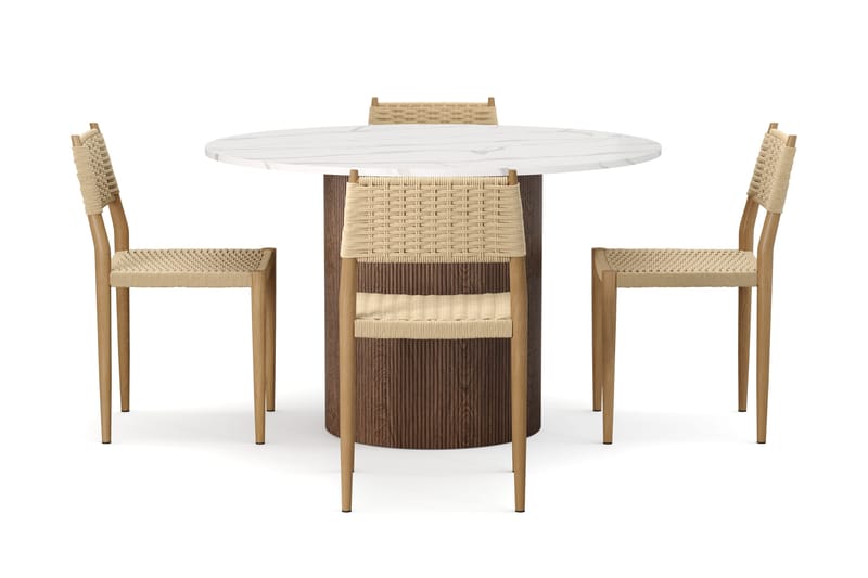 Uppveda Matbord 120 cm Rund med 4 st Jamna Matstolar - Brun - Möbler - Matplats - Matgrupp & matbord med stolar