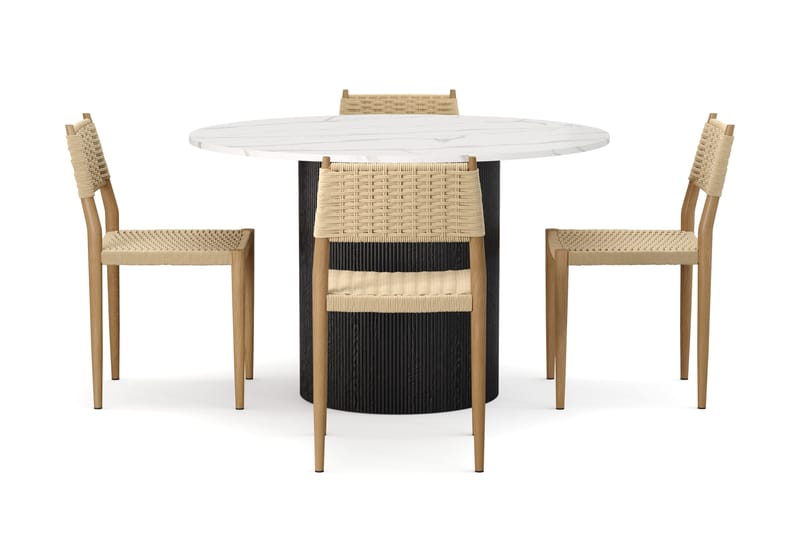 Uppveda Matbord 120 cm Rund med 4 st Jamna Matstolar - Svart/Vit - Möbler - Matplats - Matgrupp & matbord med stolar