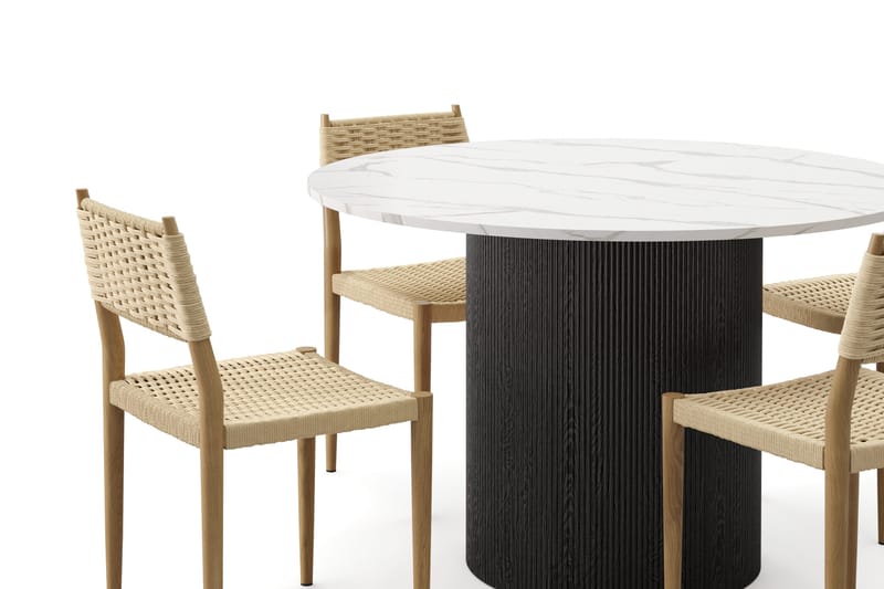 Uppveda Matbord 120 cm Rund med 4 st Jamna Matstolar - Svart/Vit - Möbler - Matplats - Matgrupp & matbord med stolar