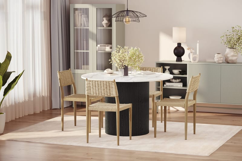 Uppveda Matbord 120 cm Rund med 4 st Jamna Matstolar - Svart/Vit - Möbler - Matplats - Matgrupp & matbord med stolar