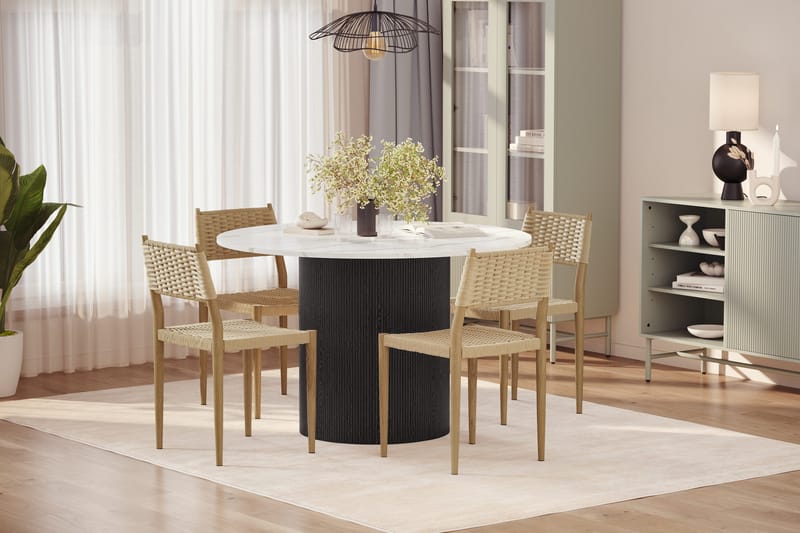 Uppveda Matbord 120 cm Rund med 4 st Jamna Matstolar - Svart/Vit - Möbler - Matplats - Matgrupp & matbord med stolar