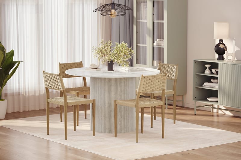 Uppveda Matbord 120 cm Rund med 4 st Jamna Matstolar - Vit - Möbler - Matplats - Matgrupp & matbord med stolar