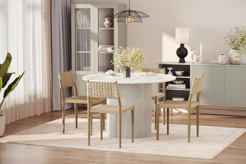 Uppveda Matbord 120 cm Rund med 4 st Jamna Matstolar - Vit - Möbler - Matplats - Matgrupp & matbord med stolar