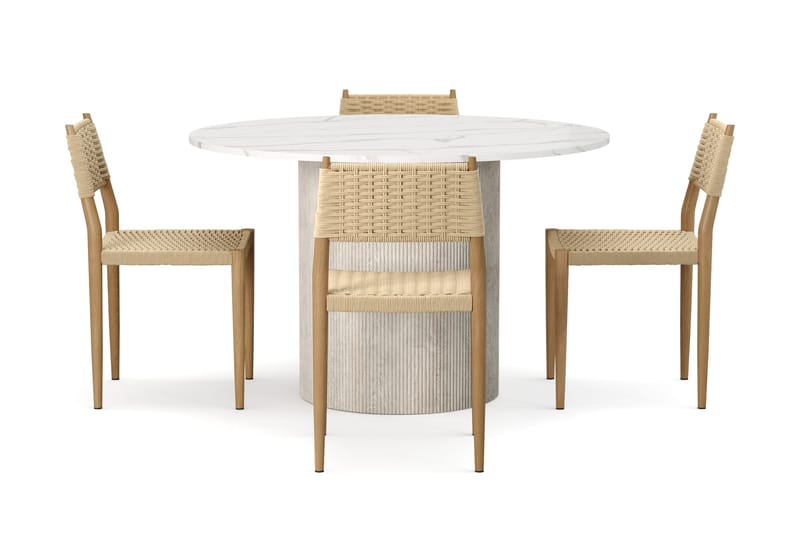 Uppveda Matbord 120 cm Rund med 4 st Jamna Matstolar - Vit - Möbler - Matplats - Matgrupp & matbord med stolar