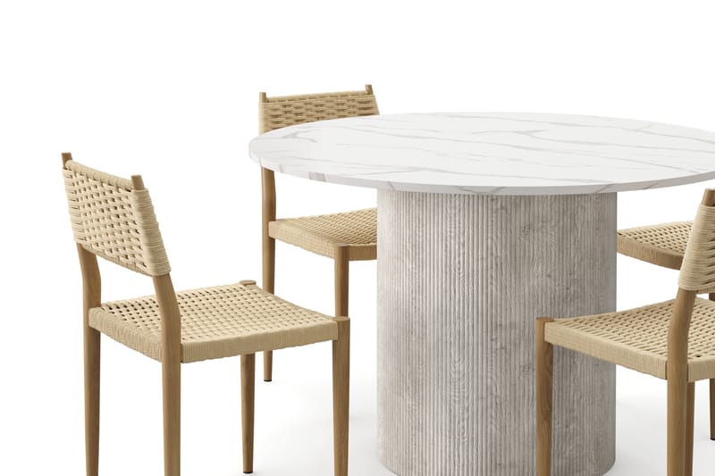 Uppveda Matbord 120 cm Rund med 4 st Jamna Matstolar - Vit - Möbler - Matplats - Matgrupp & matbord med stolar