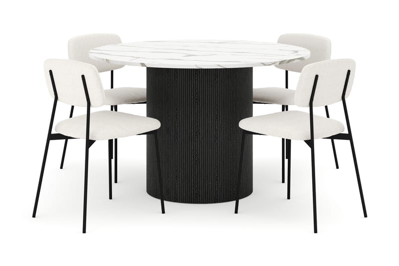 Uppveda Matbord 120 cm Rund med 4 st Lowe Matstol|Bouclear - Svart/Vit - Möbler - Matplats - Matgrupp & matbord med stolar
