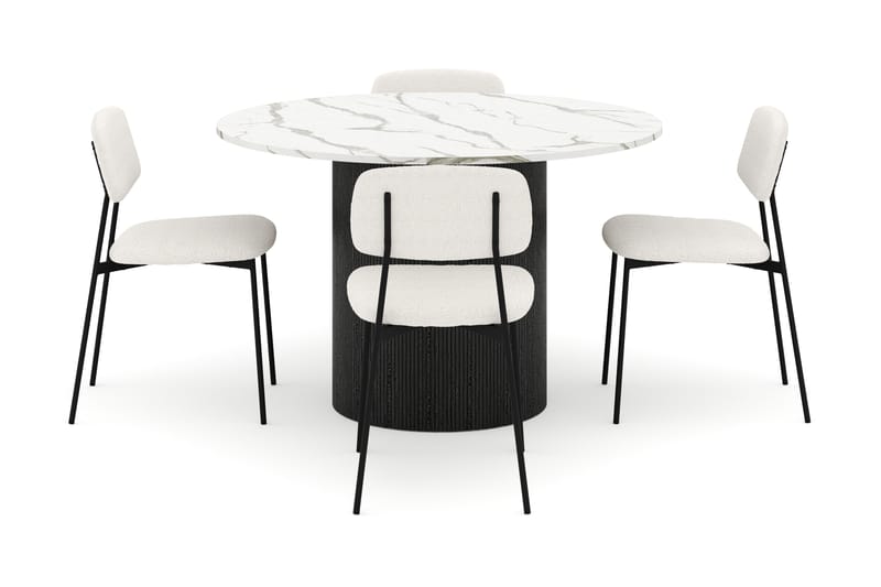 Uppveda Matbord 120 cm Rund med 4 st Lowe Matstol|Bouclear - Svart/Vit - Möbler - Matplats - Matgrupp & matbord med stolar