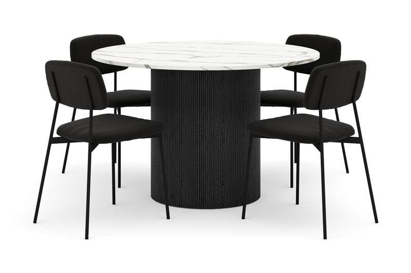Uppveda Matbord 120 cm Rund med 4 st Lowe Matstol|Svartar - Svart/Vit - Möbler - Matplats - Matgrupp & matbord med stolar