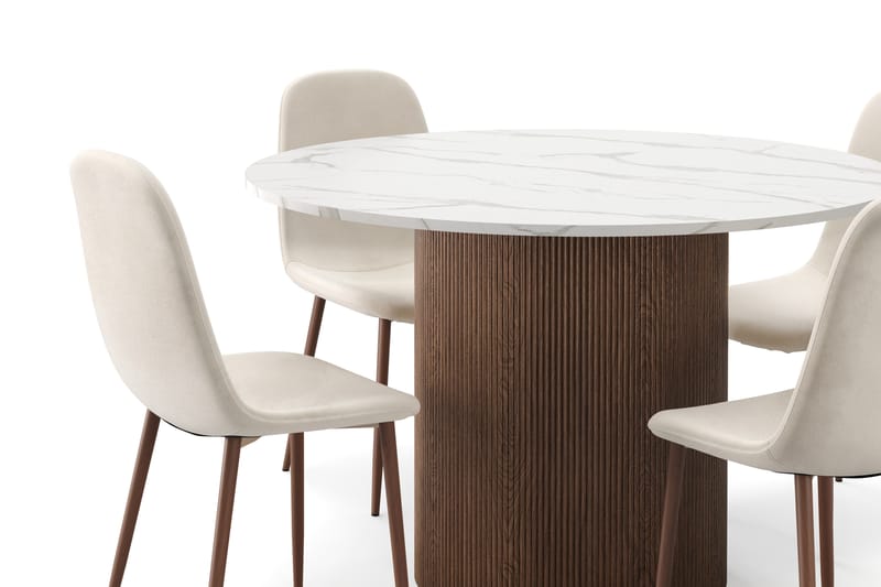Uppveda Matbord 120 cm Rund med 4 st Nibe Matstolar - Brun - Möbler - Matplats - Matgrupp & matbord med stolar