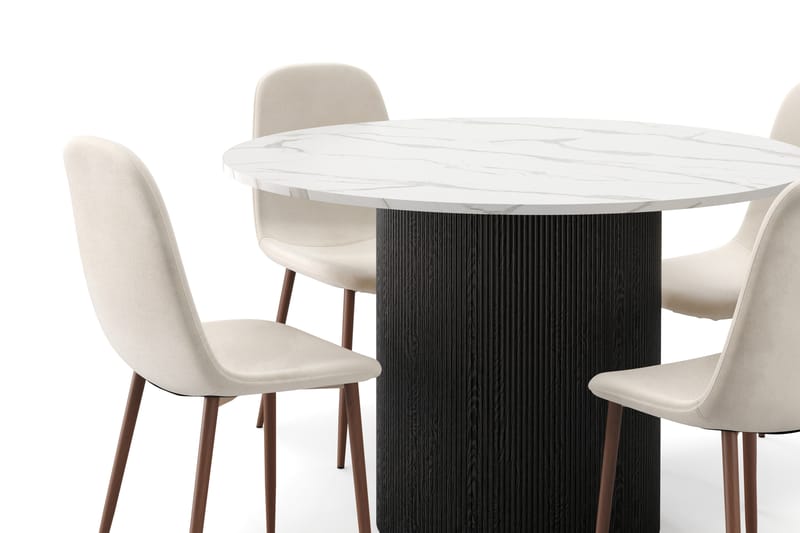 Uppveda Matbord 120 cm Rund med 4 st Nibe Matstolar - Svart/Vit - Möbler - Matplats - Matgrupp & matbord med stolar