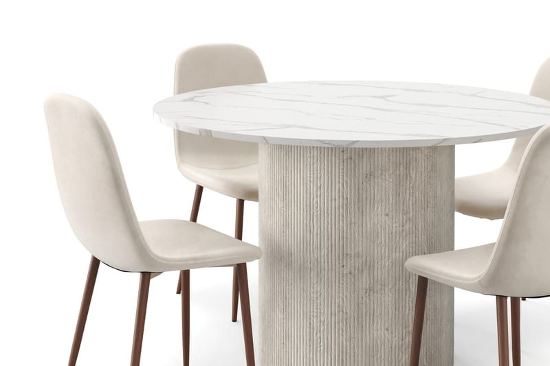 Uppveda Matbord 120 cm Rund med 4 st Nibe Matstolar - Vit - Möbler - Matplats - Matgrupp & matbord med stolar