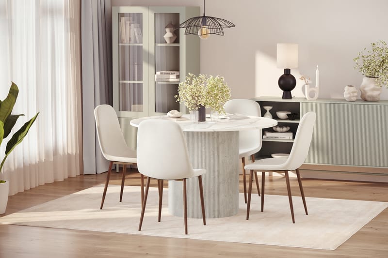 Uppveda Matbord 120 cm Rund med 4 st Nibe Matstolar - Vit - Möbler - Matplats - Matgrupp & matbord med stolar