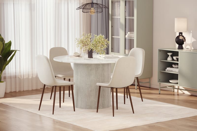 Uppveda Matbord 120 cm Rund med 4 st Nibe Matstolar - Vit - Möbler - Matplats - Matgrupp & matbord med stolar