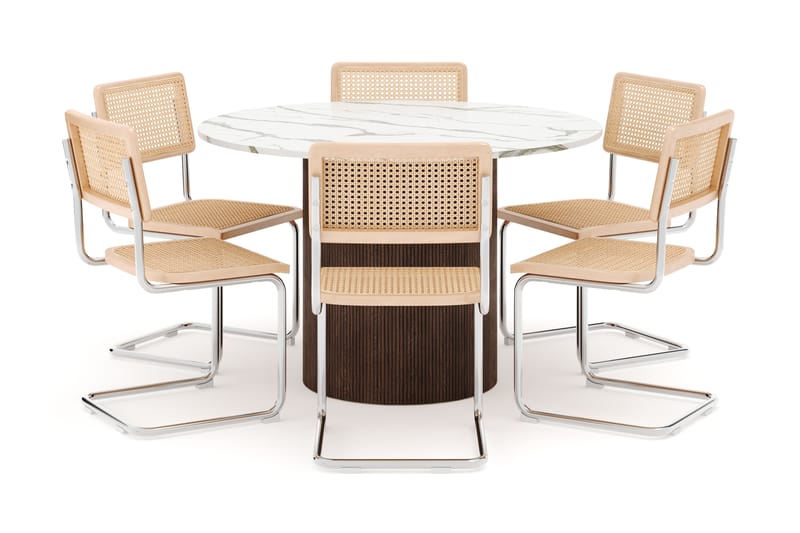 Uppveda Matbord 120 cm Rund med 6 st Build Matstolar - Brun - Möbler - Matplats - Matgrupp & matbord med stolar