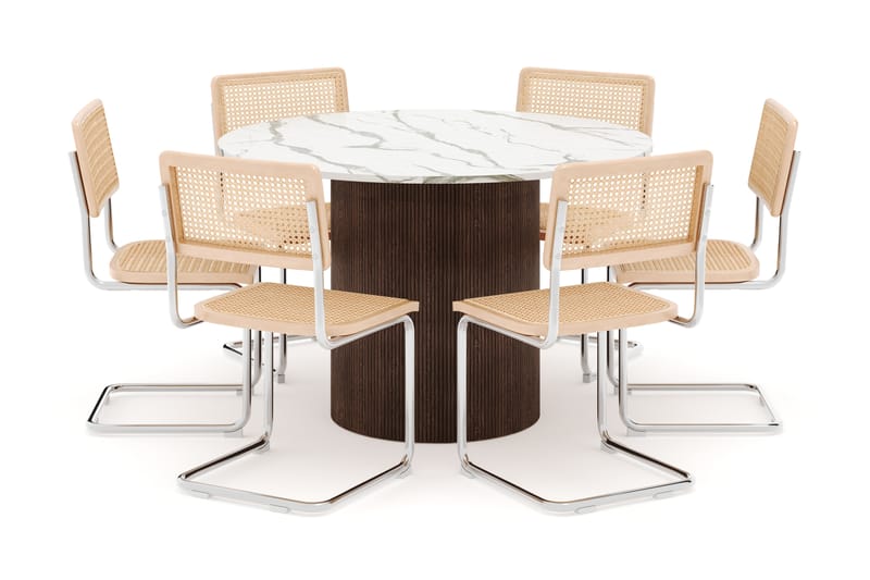 Uppveda Matbord 120 cm Rund med 6 st Build Matstolar - Brun - Möbler - Matplats - Matgrupp & matbord med stolar