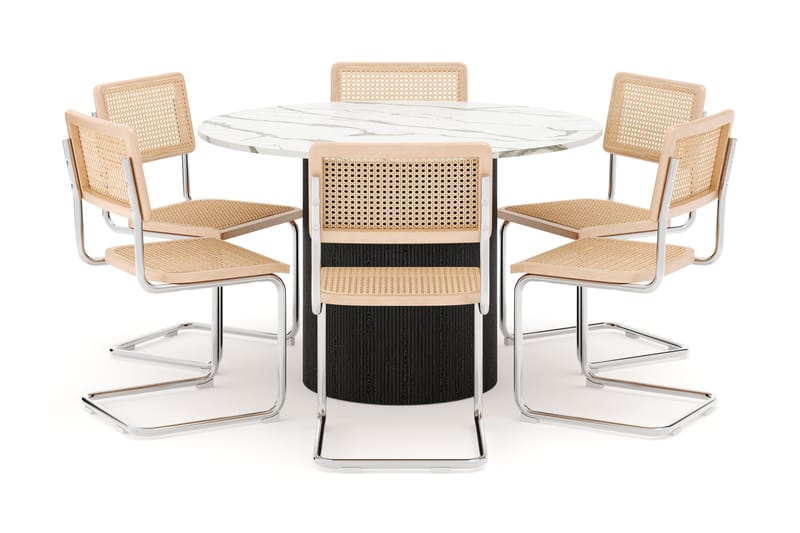 Uppveda Matbord 120 cm Rund med 6 st Build Matstolar - Svart/Vit - Möbler - Matplats - Matgrupp & matbord med stolar