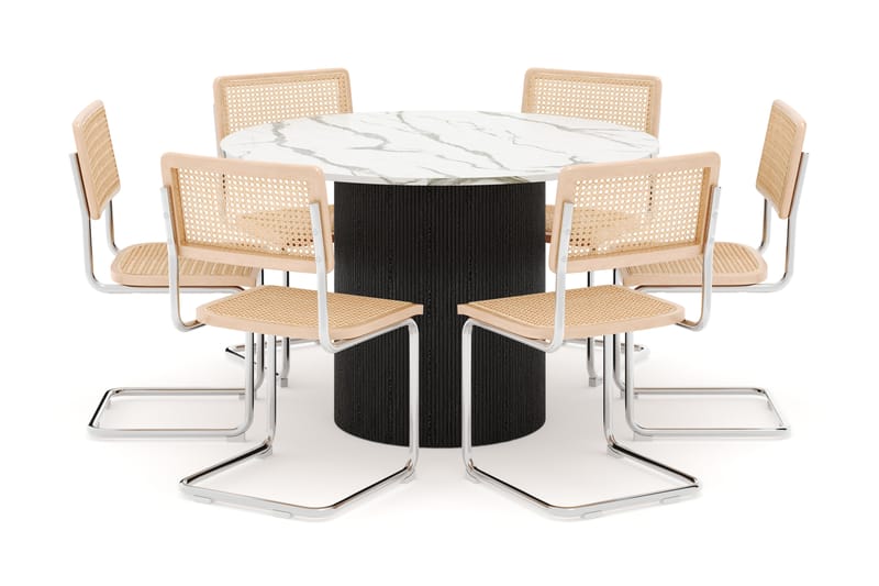 Uppveda Matbord 120 cm Rund med 6 st Build Matstolar - Svart/Vit - Möbler - Matplats - Matgrupp & matbord med stolar