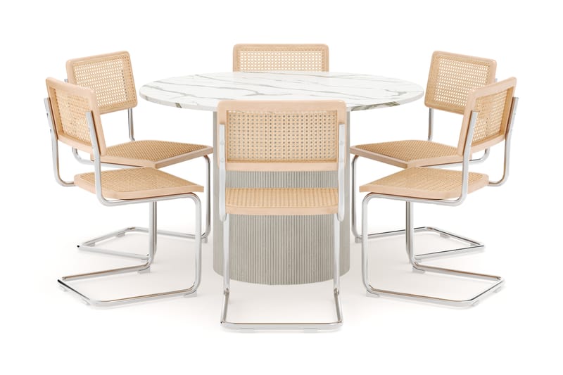Uppveda Matbord 120 cm Rund med 6 st Build Matstolar - Vit - Möbler - Matplats - Matgrupp & matbord med stolar
