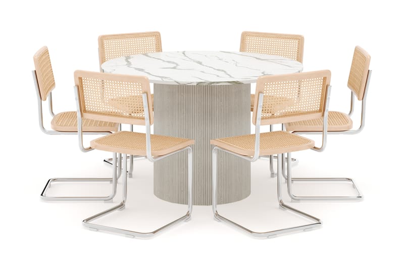 Uppveda Matbord 120 cm Rund med 6 st Build Matstolar - Vit - Möbler - Matplats - Matgrupp & matbord med stolar