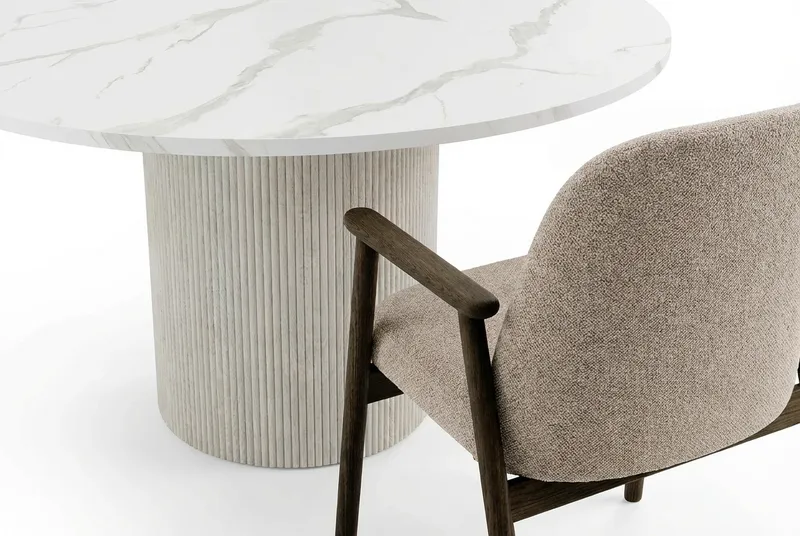 Uppveda Matbord 120 cm Rund Vitt med 4 Reciclar Matstolar - Vit/Greige - Möbler - Matplats - Matgrupp & matbord med stolar