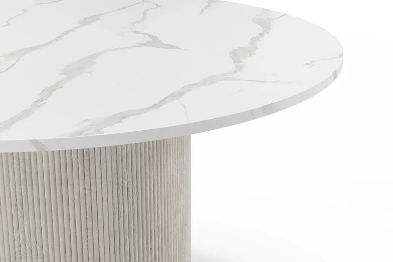 Uppveda Matbord 120 cm Rund Vitt med 4 Reciclar Matstolar - Vit/Greige - Möbler - Matplats - Matgrupp & matbord med stolar