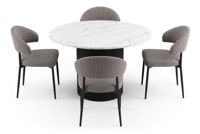 Uppveda Matbord 120 cm Runt Svart med 4 Sawako Greige Stolar - Svart/Vit/Greige - Möbler - Matplats - Matgrupp & matbord med stolar