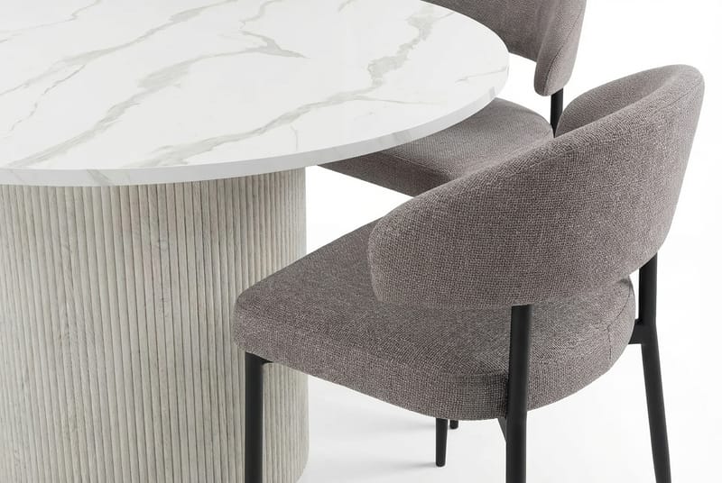 Uppveda Matbord 120 cm Runt Vitt med 4 Sawako Greige Stolar - Vit/Greige - Möbler - Matplats - Matgrupp & matbord med stolar