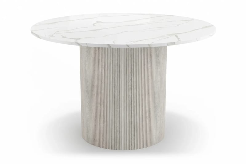 Uppveda Matbord 120 cm Runt Vitt med 4 Sawako Greige Stolar - Vit/Greige - Möbler - Matplats - Matgrupp & matbord med stolar