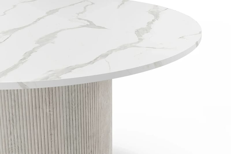 Uppveda Matbord 120 cm Runt Vitt med 4 Sawako Greige Stolar - Vit/Greige - Möbler - Matplats - Matgrupp & matbord med stolar