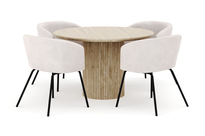 Uppveda Matbord Runt 120 cm med 4 Berit Stolar - Beige - Möbler - Matplats - Matgrupp & matbord med stolar