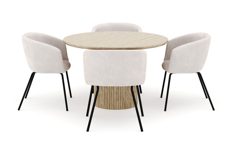Uppveda Matbord Runt 120 cm med 4 Berit Stolar - Beige - Möbler - Matplats - Matgrupp & matbord med stolar