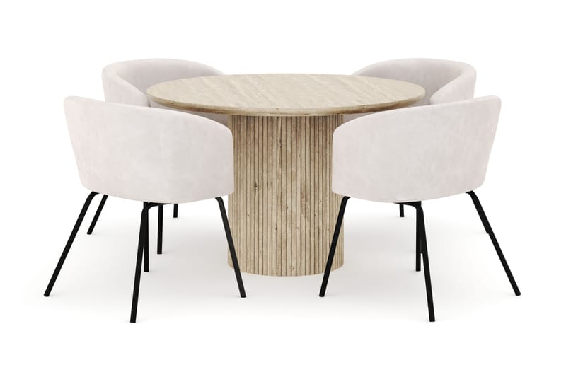 Uppveda Matbord Runt 120 cm med 4 Berit Stolar, Beige