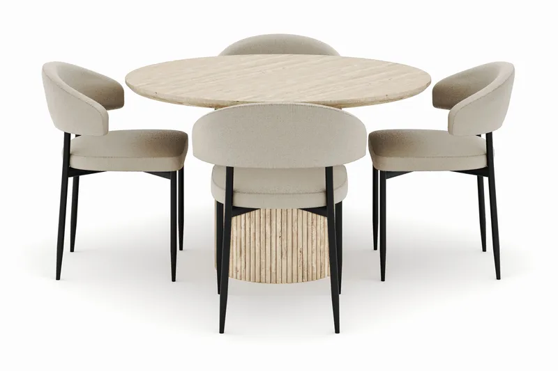 Uppveda Matbord Runt 120 cm med 4 Sawako Stolar - Beige - Möbler - Matplats - Matgrupp & matbord med stolar