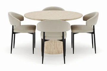 Uppveda Matbord Runt 120 cm med 4 Sawako Stolar - Beige - Möbler - Matplats - Matgrupp & matbord med stolar