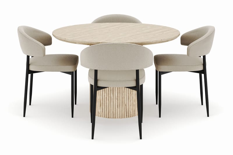 Uppveda Matbord Runt 120 cm med 4 Sawako Stolar - Beige - Möbler - Matplats - Matgrupp & matbord med stolar
