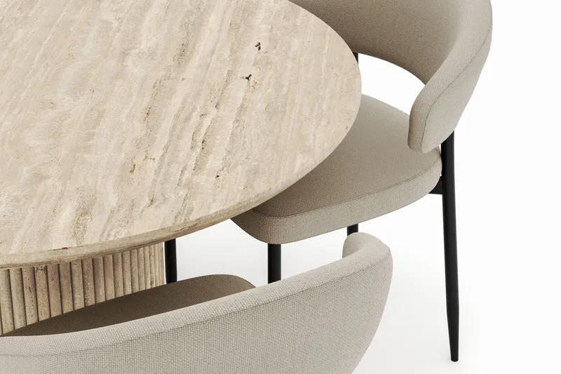 Uppveda Matbord Runt 120 cm med 4 Sawako Stolar - Beige - Möbler - Matplats - Matgrupp & matbord med stolar