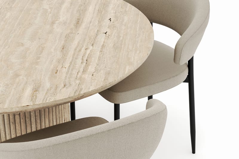 Uppveda Matbord Runt 120 cm med 4 Sawako Stolar - Beige - Möbler - Matplats - Matgrupp & matbord med stolar