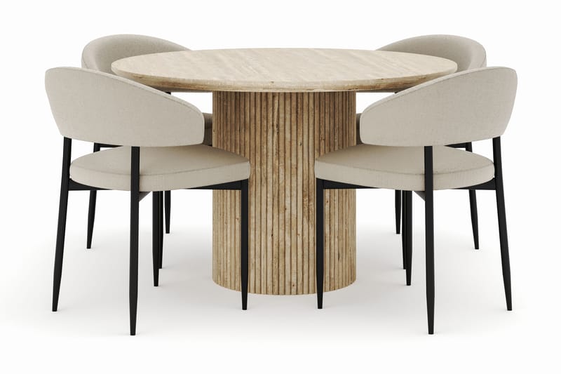 Uppveda Matbord Runt 120 cm med 4 Sawako Stolar - Beige - Möbler - Matplats - Matgrupp & matbord med stolar