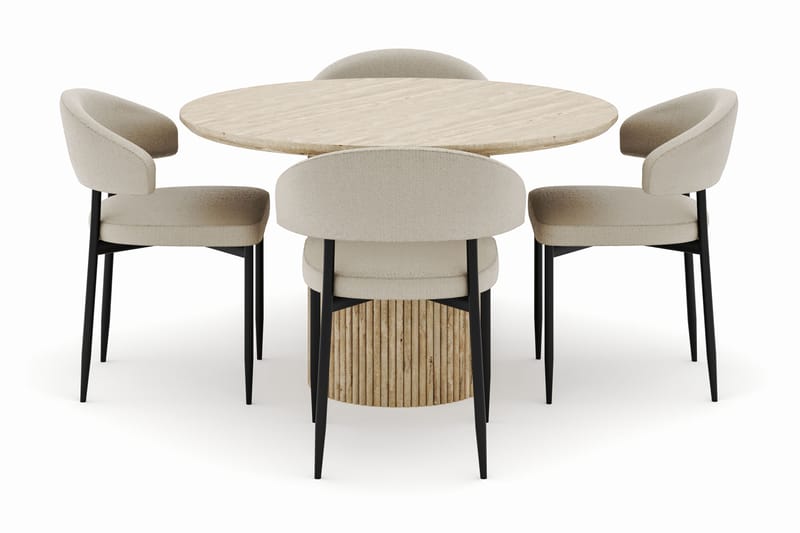 Uppveda Matbord Runt 120 cm med 4 Sawako Stolar - Beige - Möbler - Matplats - Matgrupp & matbord med stolar