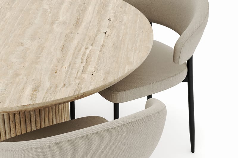Uppveda Matbord Runt 120 cm med 4 Sawako Stolar - Beige - Möbler - Matplats - Matgrupp & matbord med stolar