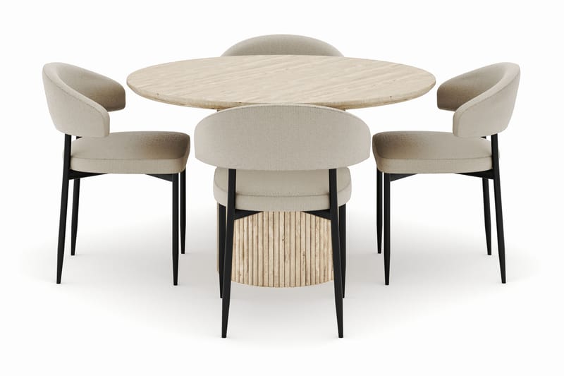 Uppveda Matbord Runt 120 cm med 4 Sawako Stolar - Beige - Möbler - Matplats - Matgrupp & matbord med stolar