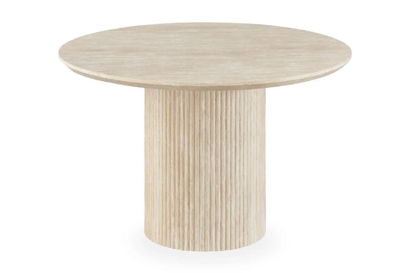 Uppveda Matbord Runt 120 cm Travertin med 4 Reciclar Matstolar - Travertin/Greige - Möbler - Matplats - Matgrupp & matbord med stolar