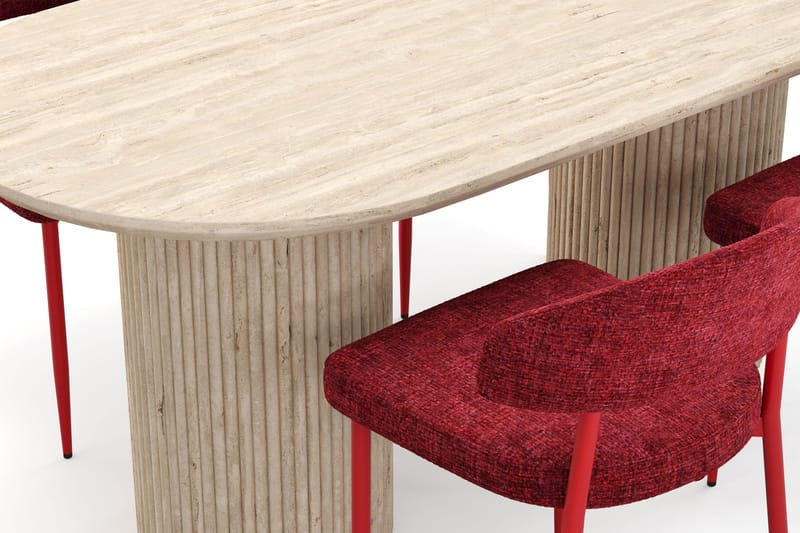 Uppveda Matbord Travetin utseende med 4 st Jairam Matstolar - Beige - Möbler - Matplats - Matgrupp & matbord med stolar