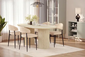 Uppveda Matbord Travetin utseende med 4 st Jairam Matstolar - Beige - Möbler - Matplats - Matgrupp & matbord med stolar