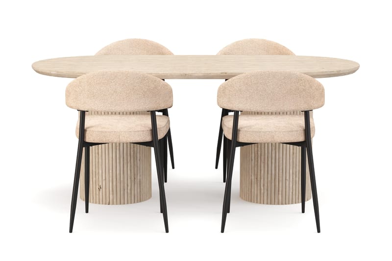 Uppveda Matbord Travetin utseende med 4 st Jairam Matstolar - Beige - Möbler - Matplats - Matgrupp & matbord med stolar