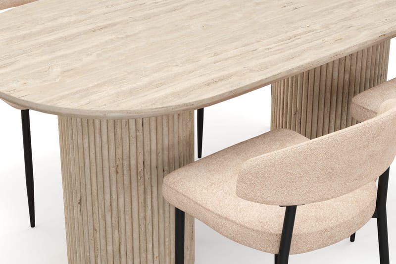 Uppveda Matbord Travetin utseende med 4 st Jairam Matstolar - Beige - Möbler - Matplats - Matgrupp & matbord med stolar