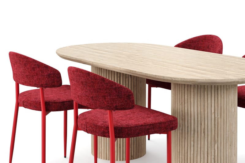 Uppveda Matbord Travetin utseende med 4 st Jairam Matstolar - Beige - Möbler - Matplats - Matgrupp & matbord med stolar