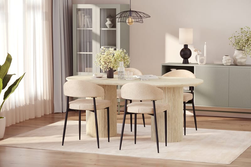 Uppveda Matbord Travetin utseende med 4 st Jairam Matstolar - Beige - Möbler - Matplats - Matgrupp & matbord med stolar